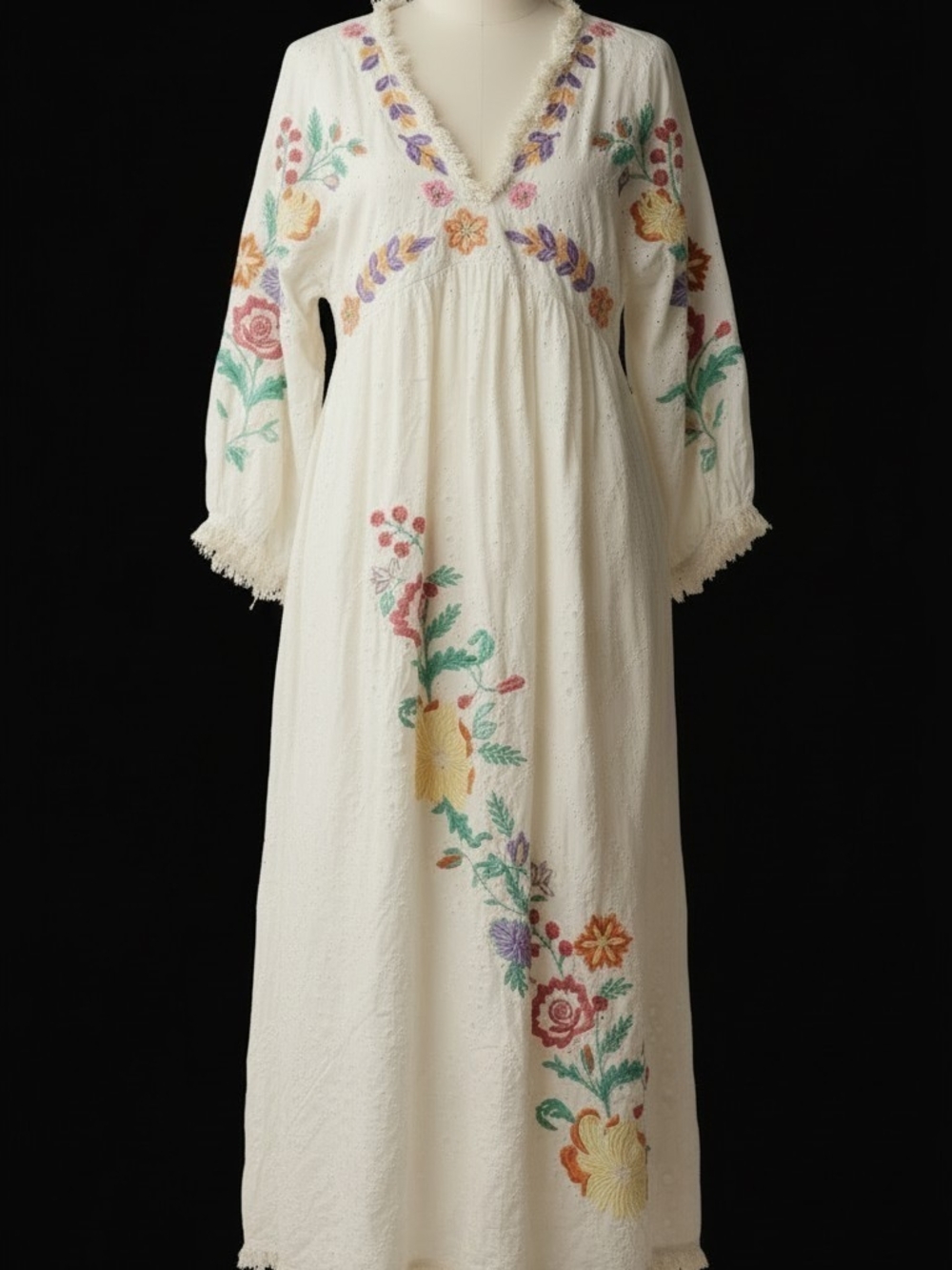 Ivory Floral Embroidered Maxi Dress